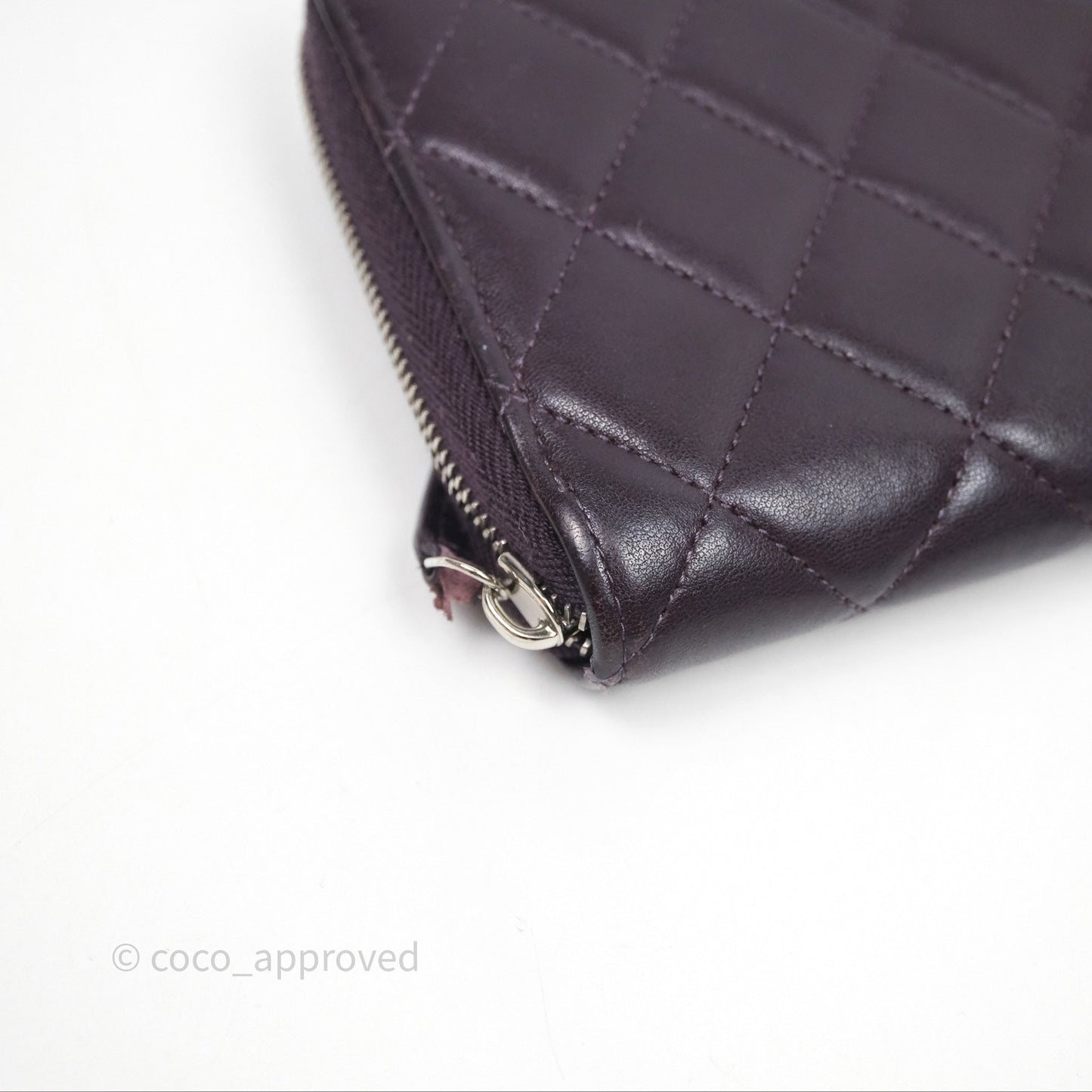 Chanel Classic Zipped Long Wallet Dark Purple Lambskin Silver Hardware