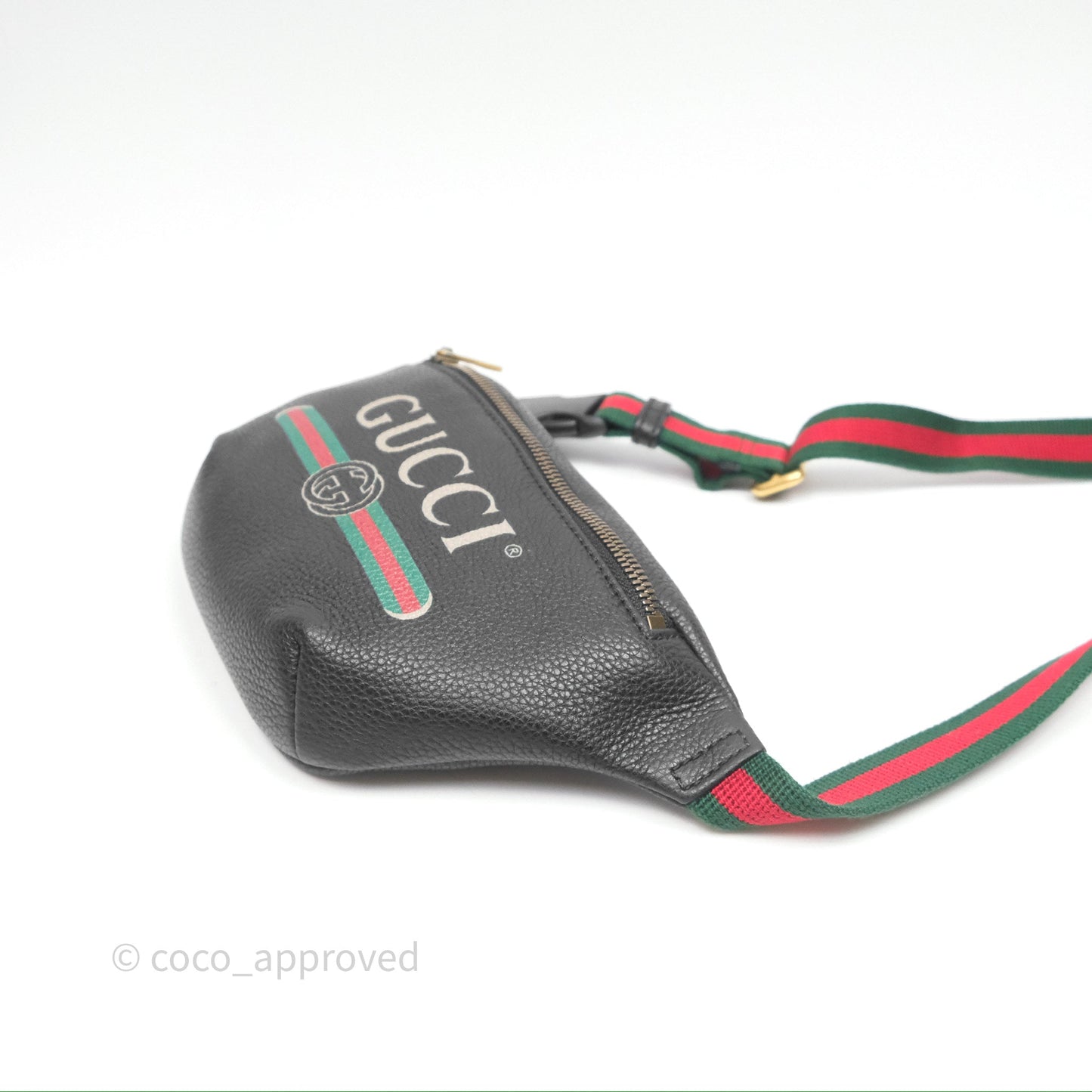 Gucci Logo Print Belt Bag Black Grained Calfskin