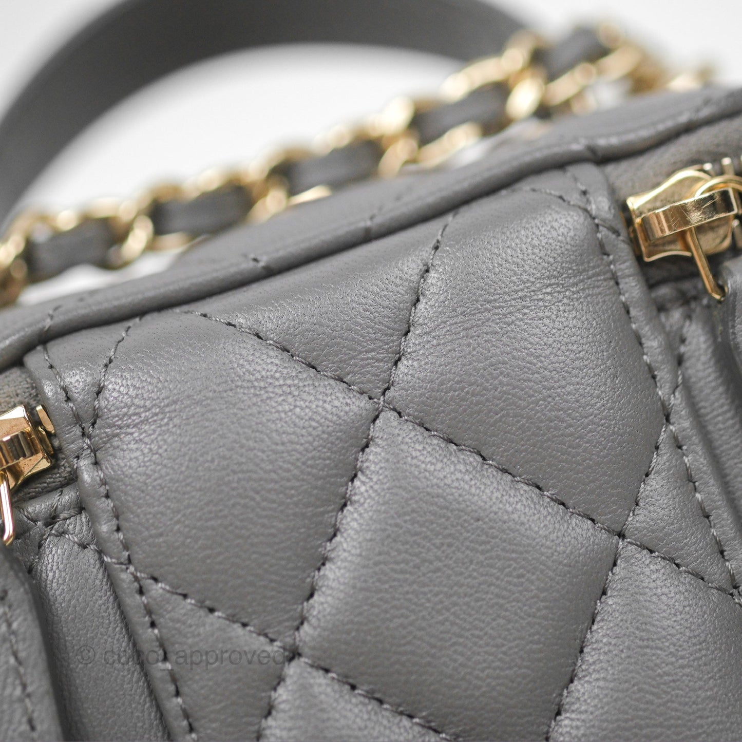 Chanel Mini Top Handle Vanity With Chain Grey Lambskin Gold Hardware