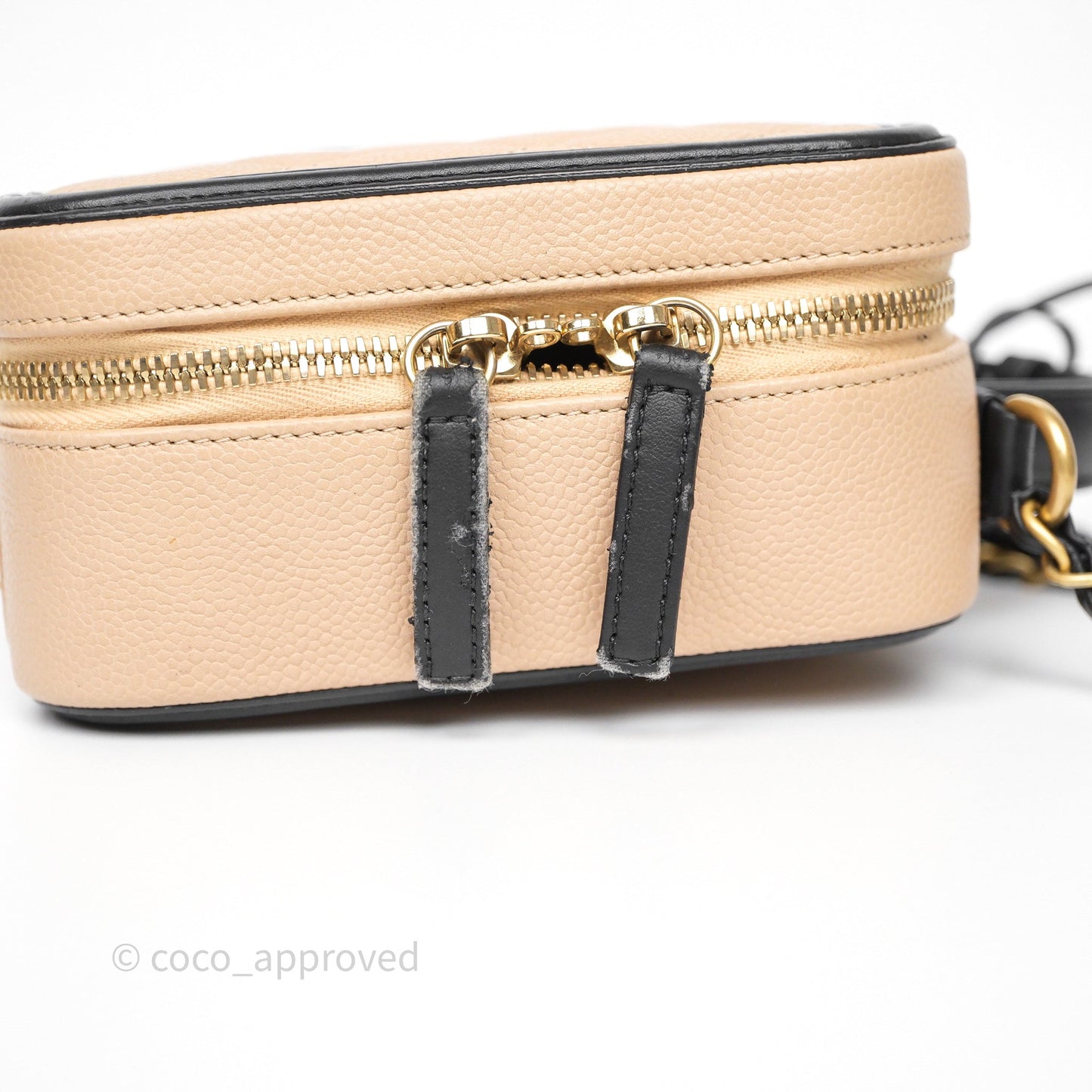 Chanel Quilted Medium CC Filigree Vanity Case Beige Black Caviar Aged Gold Hardware