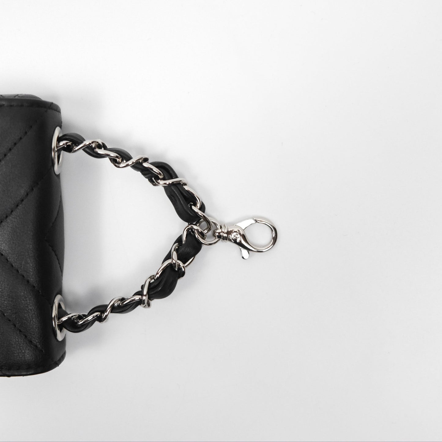 Chanel Mini Card Holder Chain Belt Bag Chevron Black Calfskin Silver Hardware
