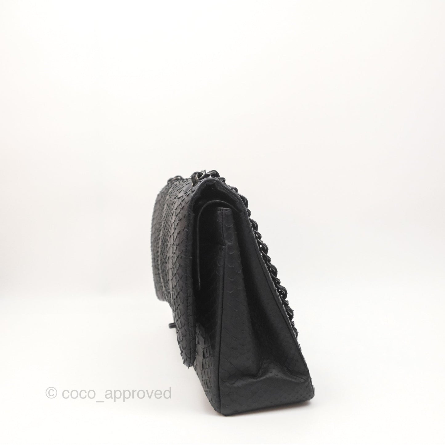 Chanel Maxi Double Flap Black Python Matte Black Hardware