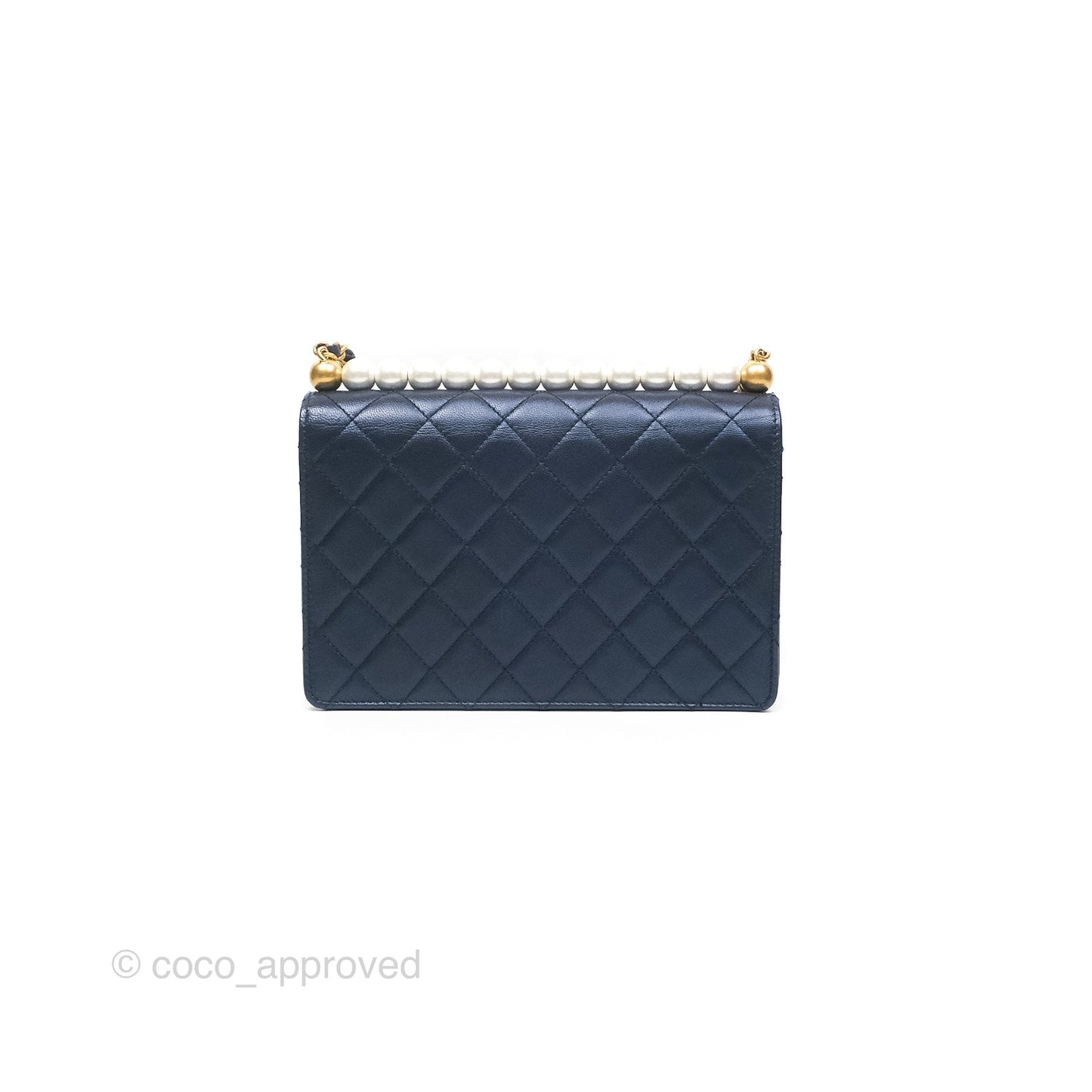Chanel Small Quilted Chic Pearls Flap Iridescent Navy Goatskin Aged Gold Hardware