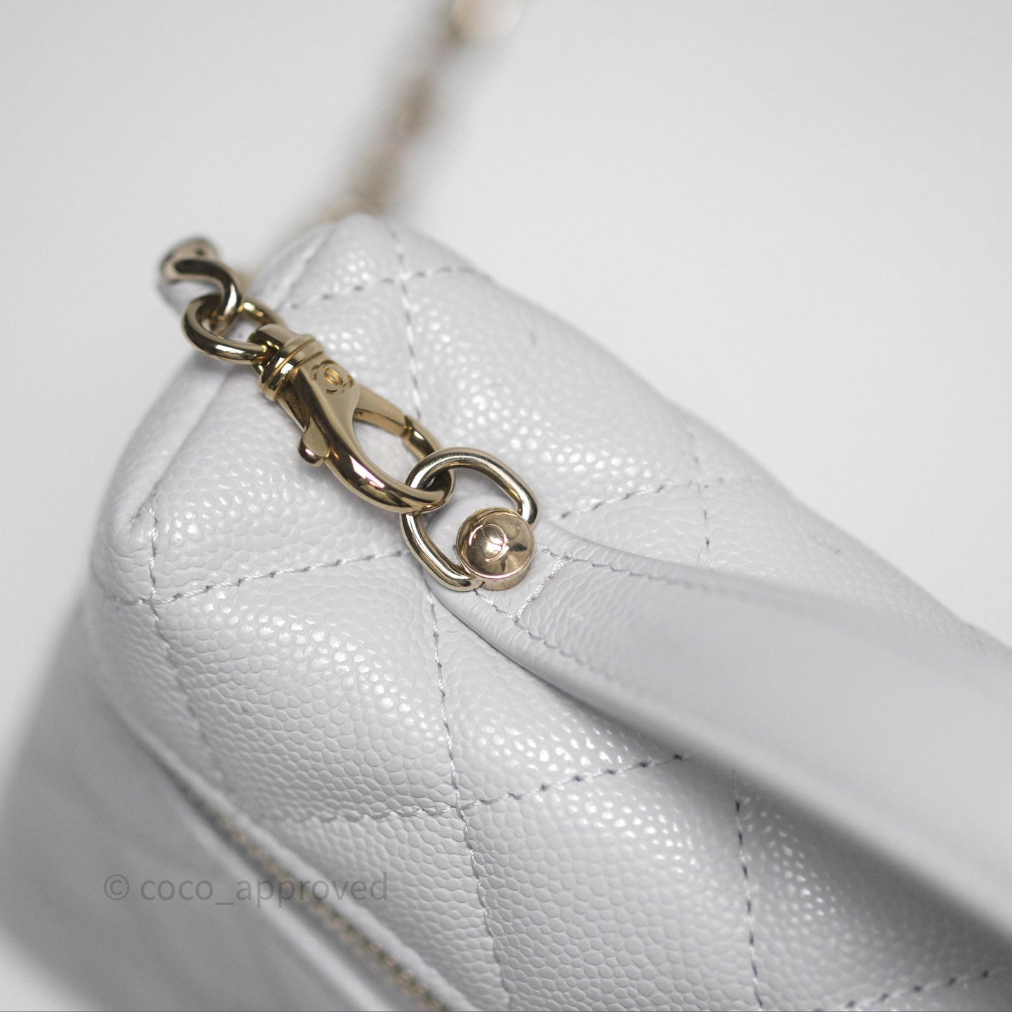 Chanel Top Handle Long Vanity with Chain Light Grey Caviar Gold Hardware