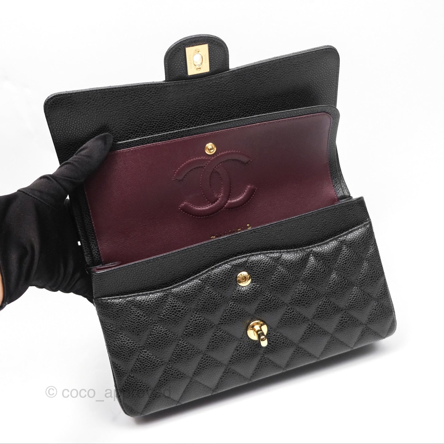 Chanel Classic M/L Medium Flap Quilted Black Caviar Gold Hardware