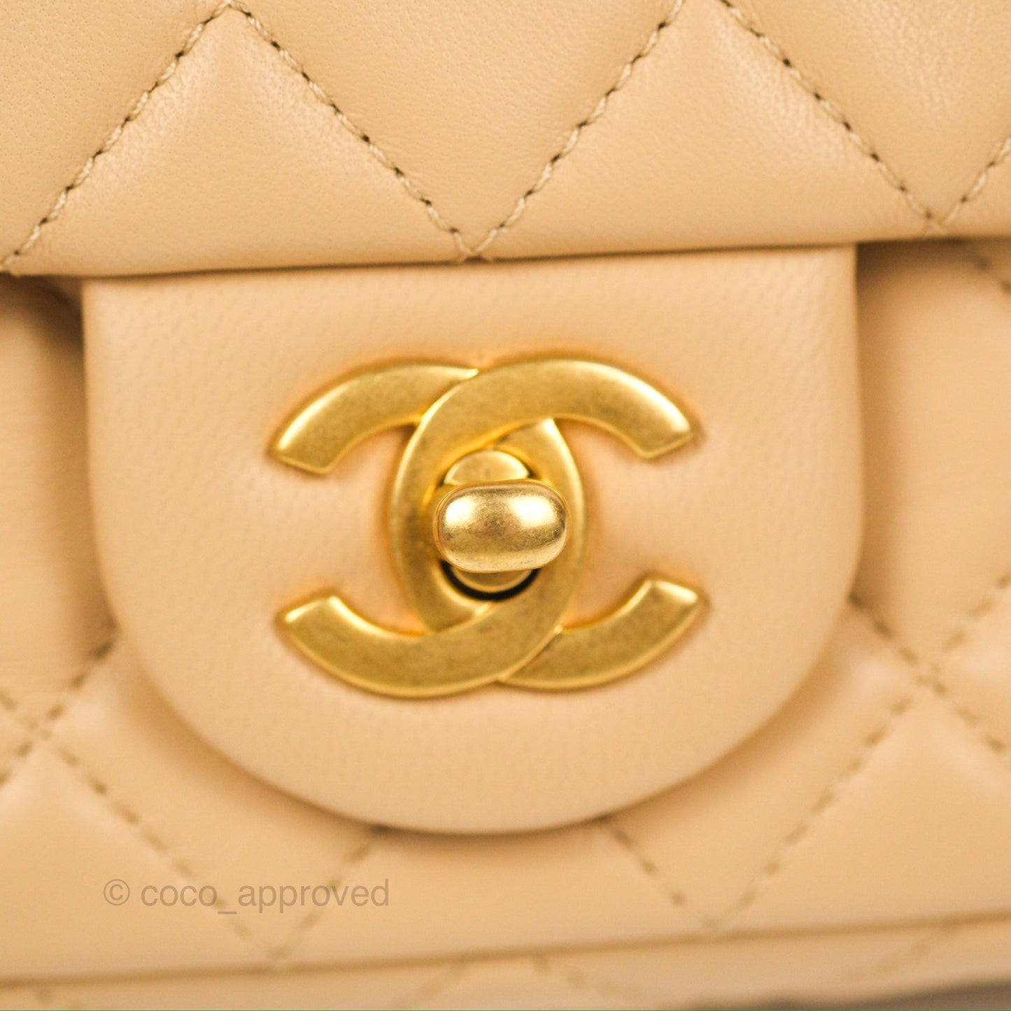 Chanel Mini Rectangular Pearl Crush Beige Lambskin Aged Gold Hardware