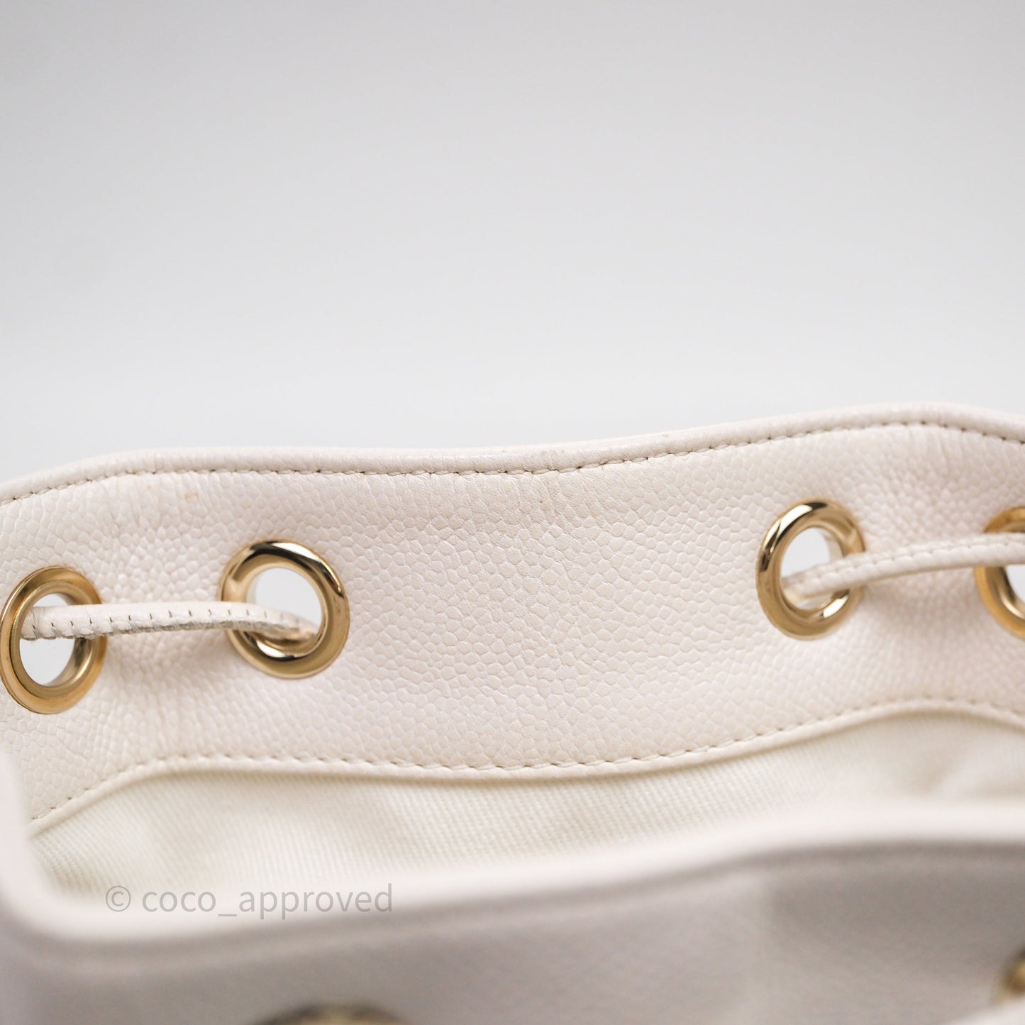 Chanel Business Affinity Drawstring Bucket Bag White Caviar Gold Hardware