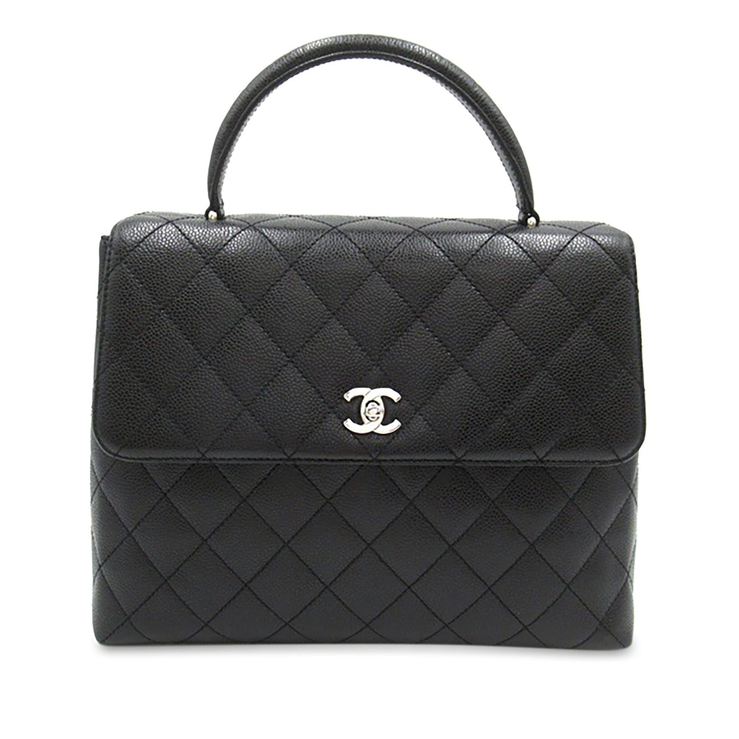 Luxury Chanel Kelly Top Handle Bag Black Caviar Silver