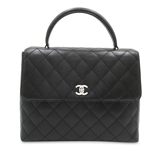 Luxury Chanel Kelly Top Handle Bag Black Caviar Silver