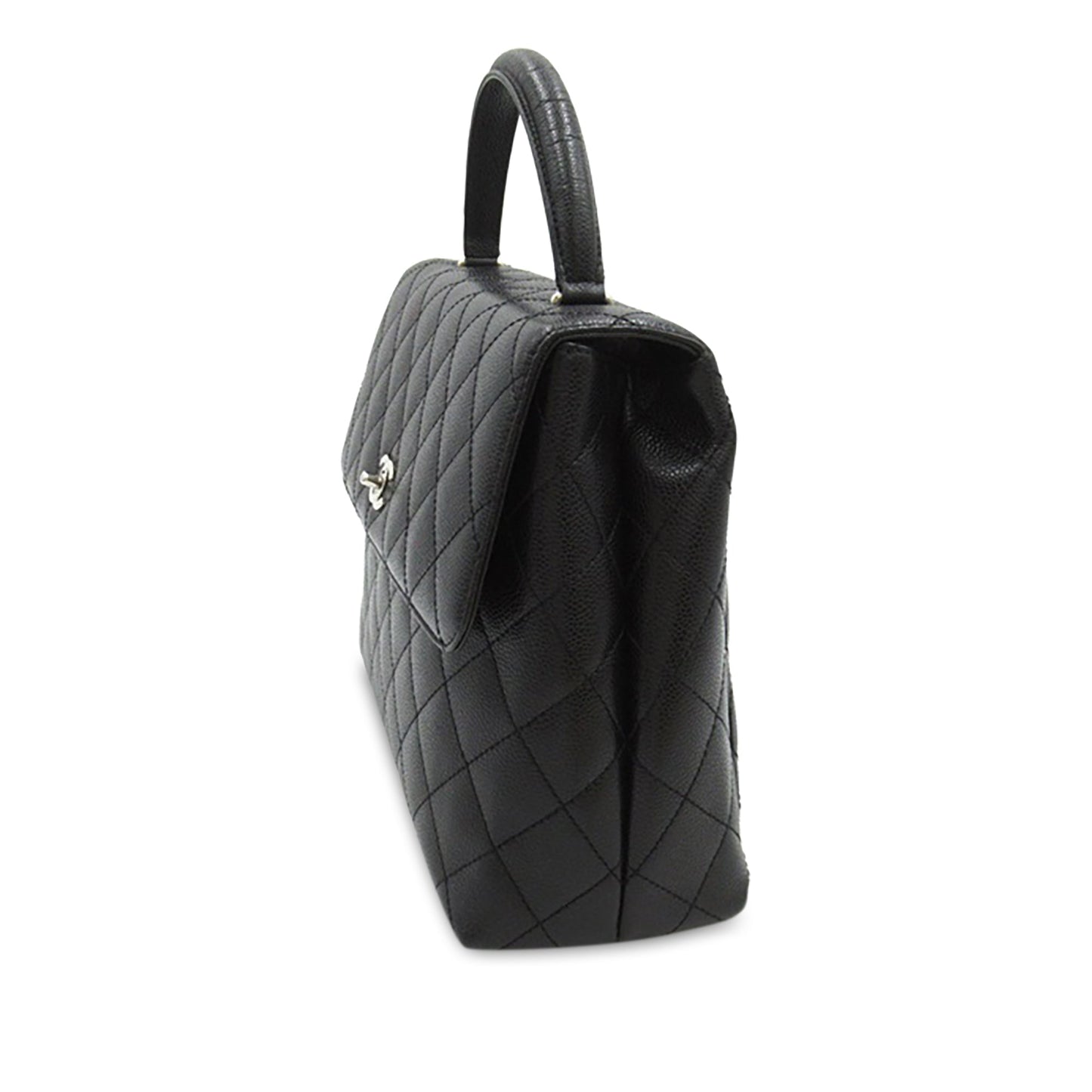 Luxury Chanel Kelly Top Handle Bag Black Caviar Silver