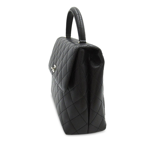Luxury Chanel Kelly Top Handle Bag Black Caviar Silver