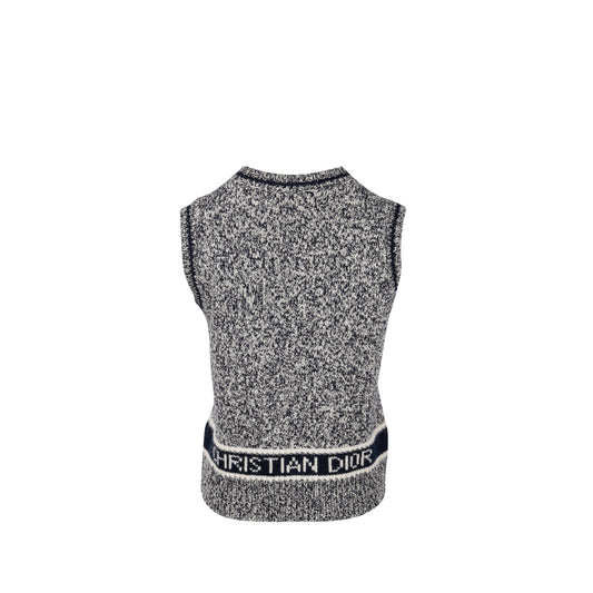 Dior Size 40 V-Neck Sweater Vest Wool/Cashmere Navy/White