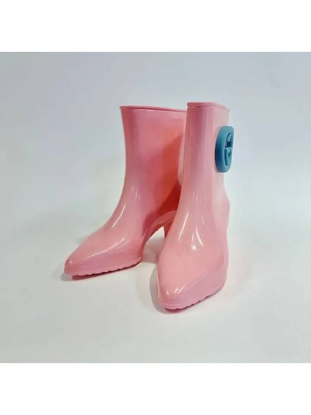 Luxury Gucci Trending 2025 Interlocking G Shiny Rubber Ankle Middle Boots Pink