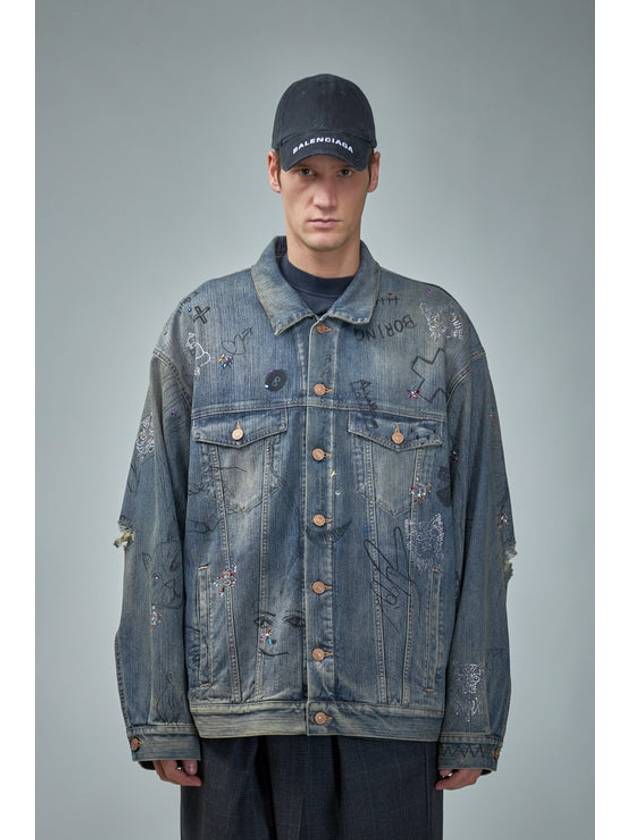 Luxury Balenciaga Graffiti Denim Jacket Blue
