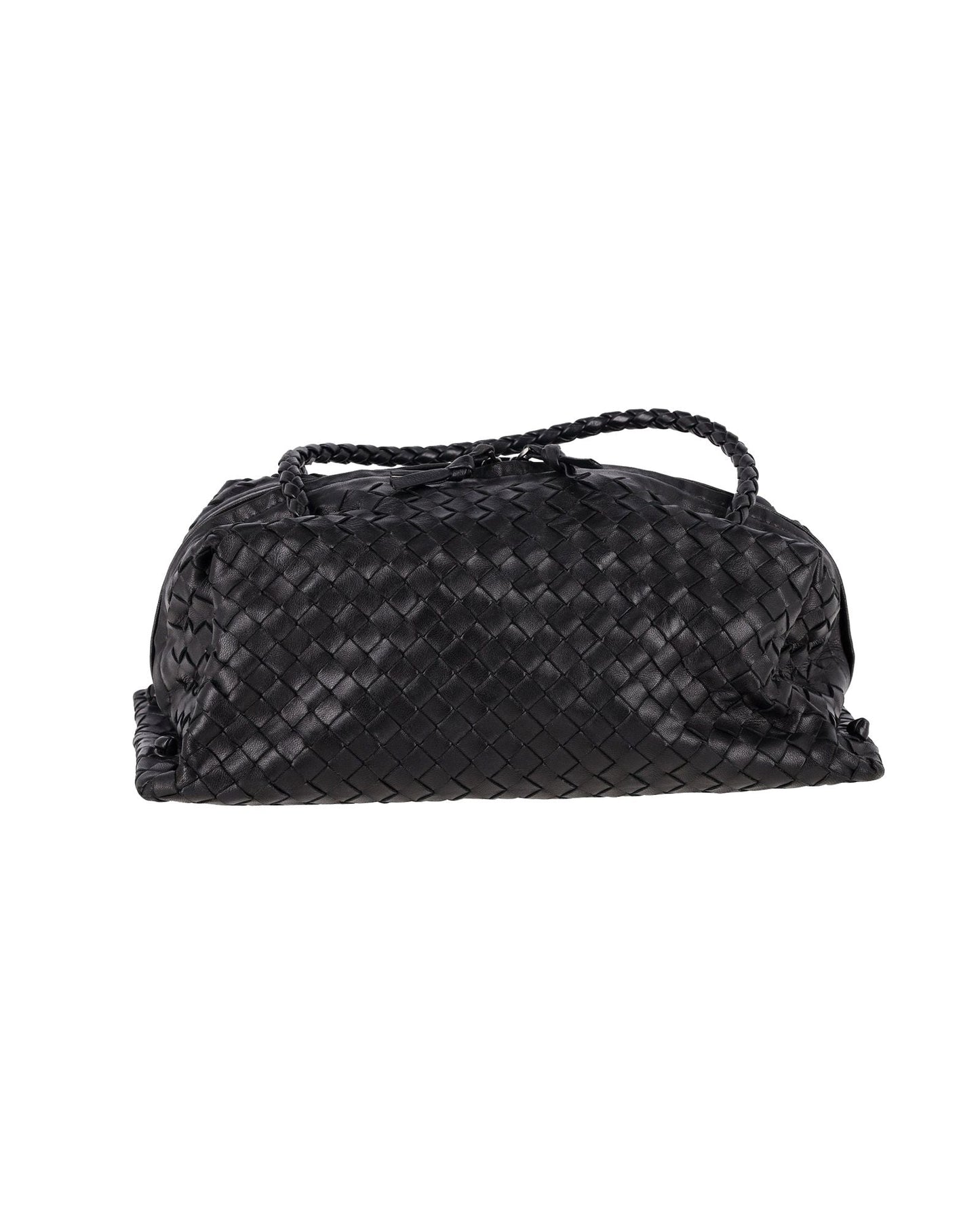 Luxury Bottega Veneta Intrecciato Tote Bag with Braided Handles in Black Leather