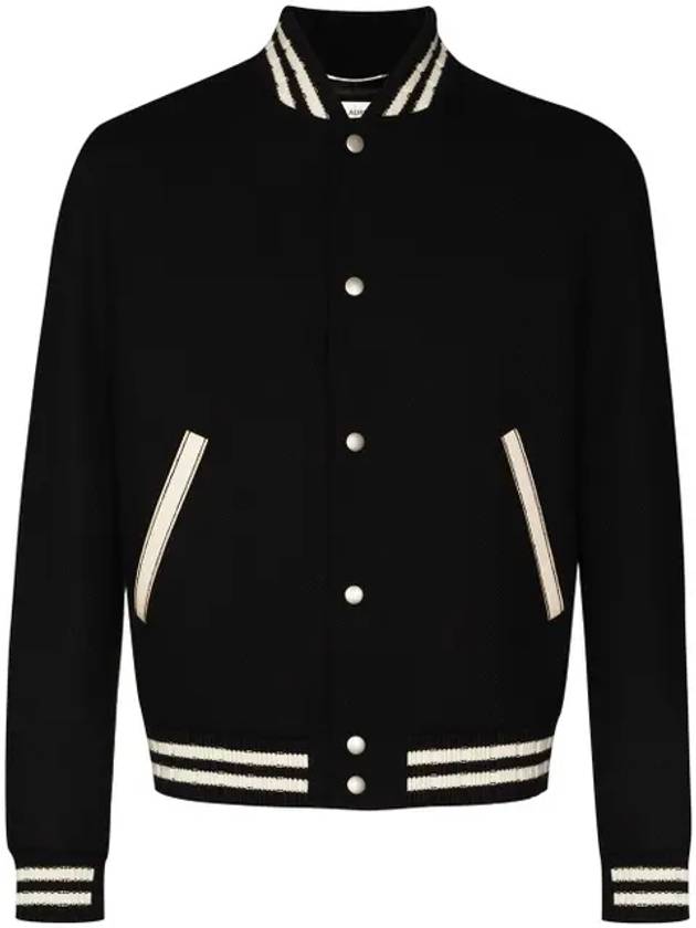 Luxury Saint Laurent Teddy Wool Bomber Jacket  Black