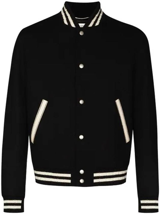 Luxury Saint Laurent Teddy Wool Bomber Jacket  Black