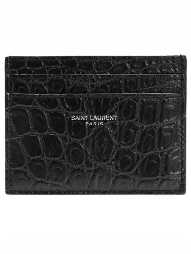 Luxury Saint Laurent Classic Logo Crocodile Card Wallet Black