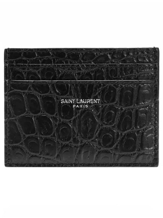 Luxury Saint Laurent Classic Logo Crocodile Card Wallet Black