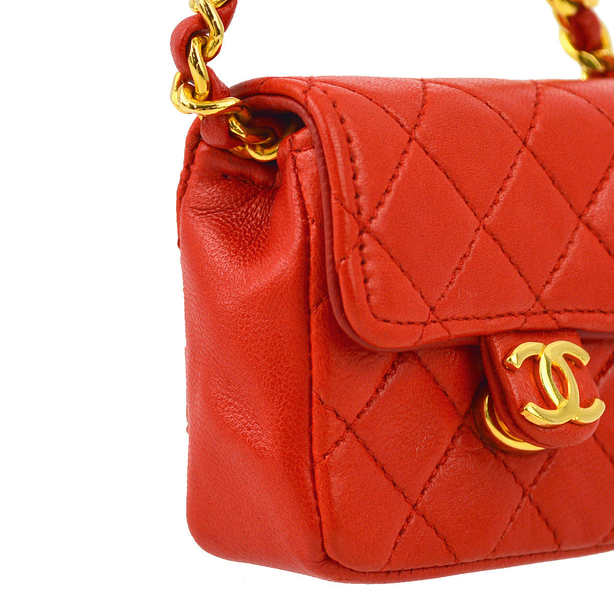 Luxury Chanel Red Lambskin Classic Flap Micro Bag