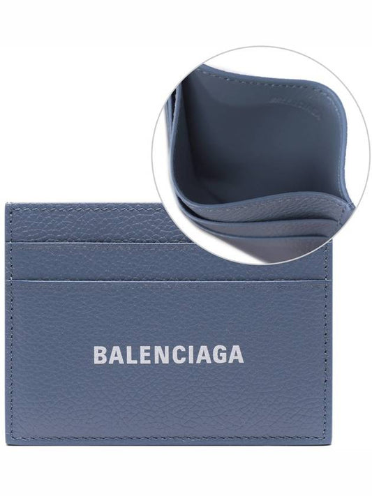 Luxury Balenciaga Logo Calfskin Card Wallet Blue