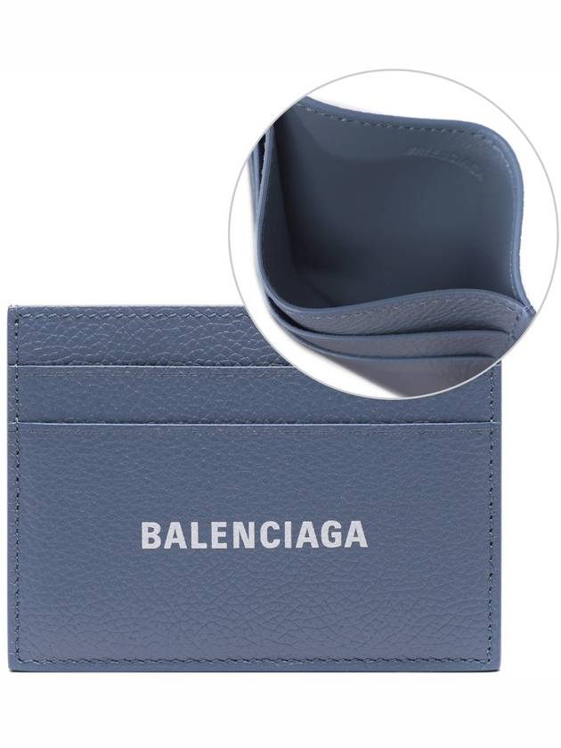 Luxury Balenciaga Logo Calfskin Card Wallet Blue