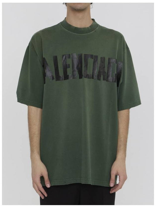 Luxury Balenciaga Tape Type Short Sleeve T-Shirt Green