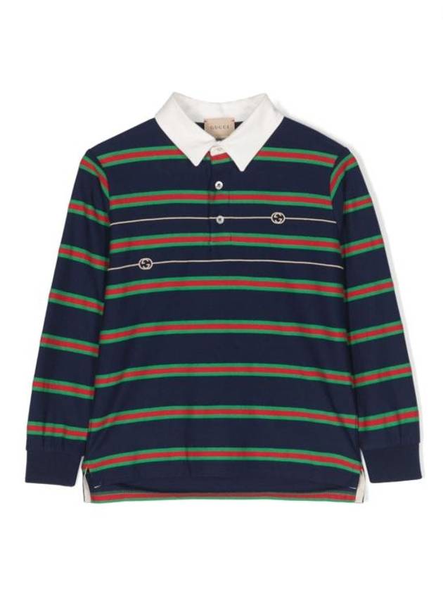 Luxury Gucci Trending 2025 Kids Stripe Polo Shirt Navy