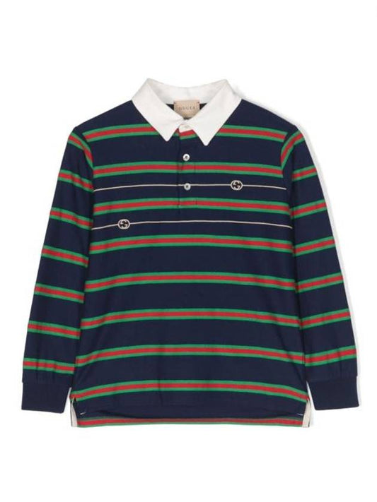 Luxury Gucci Trending 2025 Kids Stripe Polo Shirt Navy