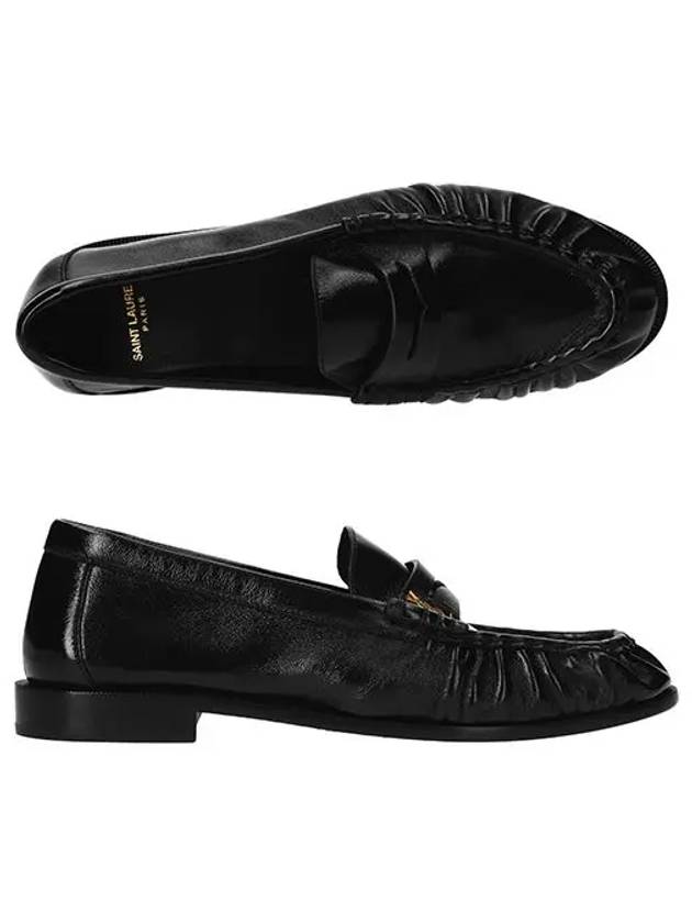 Luxury Saint Laurent Le Signature Cassandre Logo Plaque Lamb Skin Loafer Black