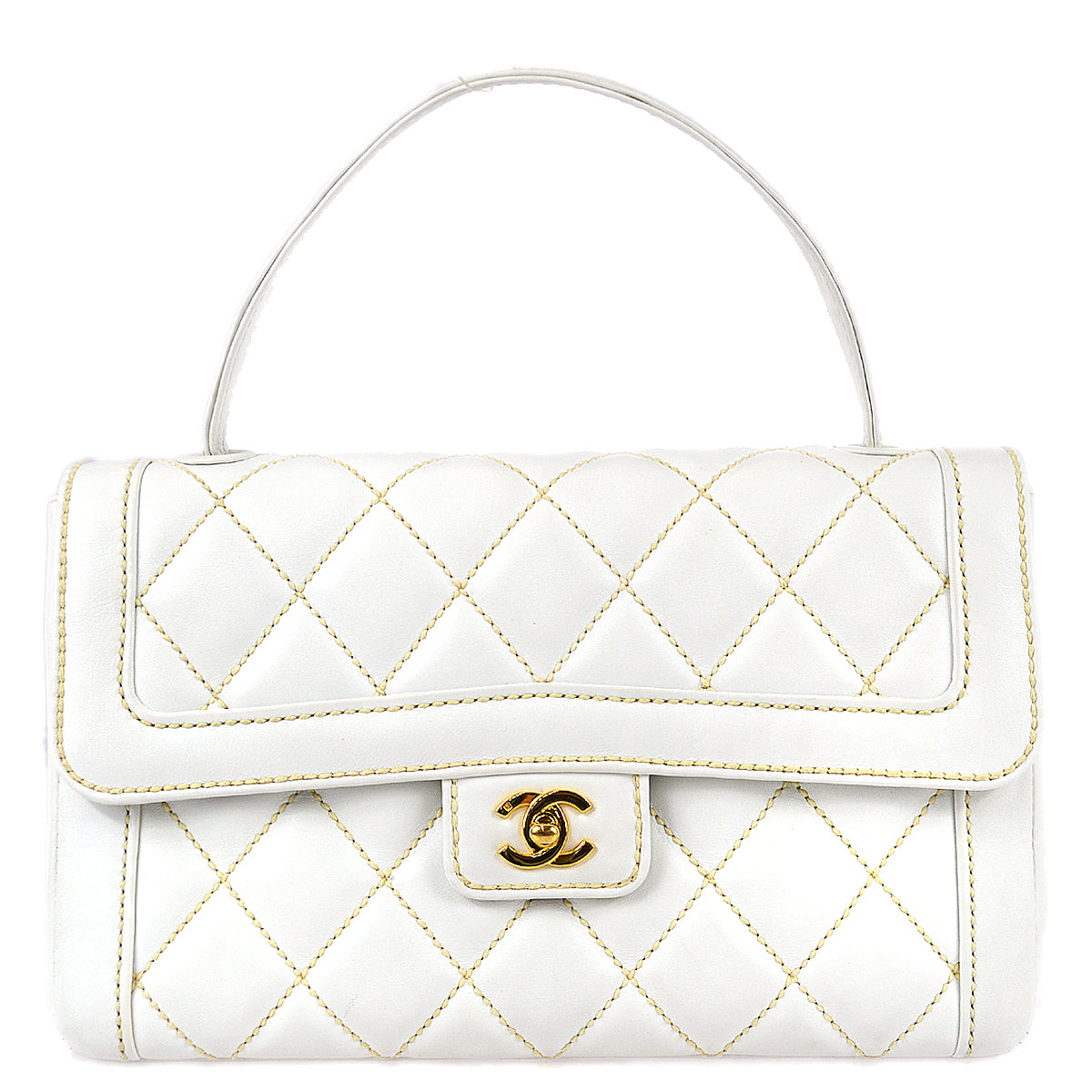 Luxury Chanel 2004-2005 White Calfskin Wild Stitch Handbag