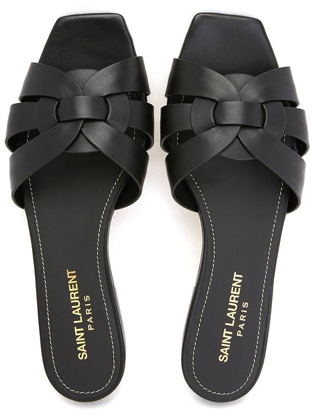 Luxury Saint Laurent Tribute Smooth Leather Flat Mules Black