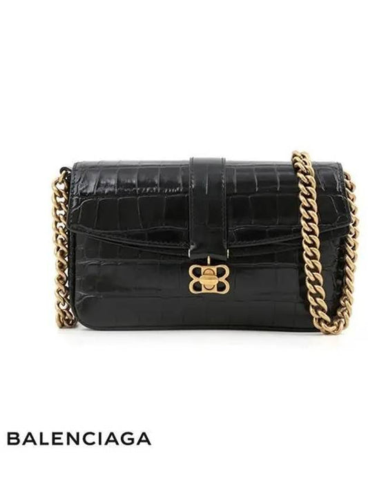 Luxury Balenciaga BB Logo Buckle Flap XS Shoulder Bag Black