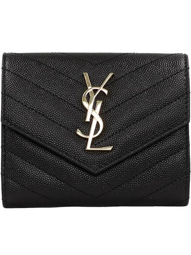Luxury Saint Laurent Matelasse Monogram Quilting Flap Half Wallet Black