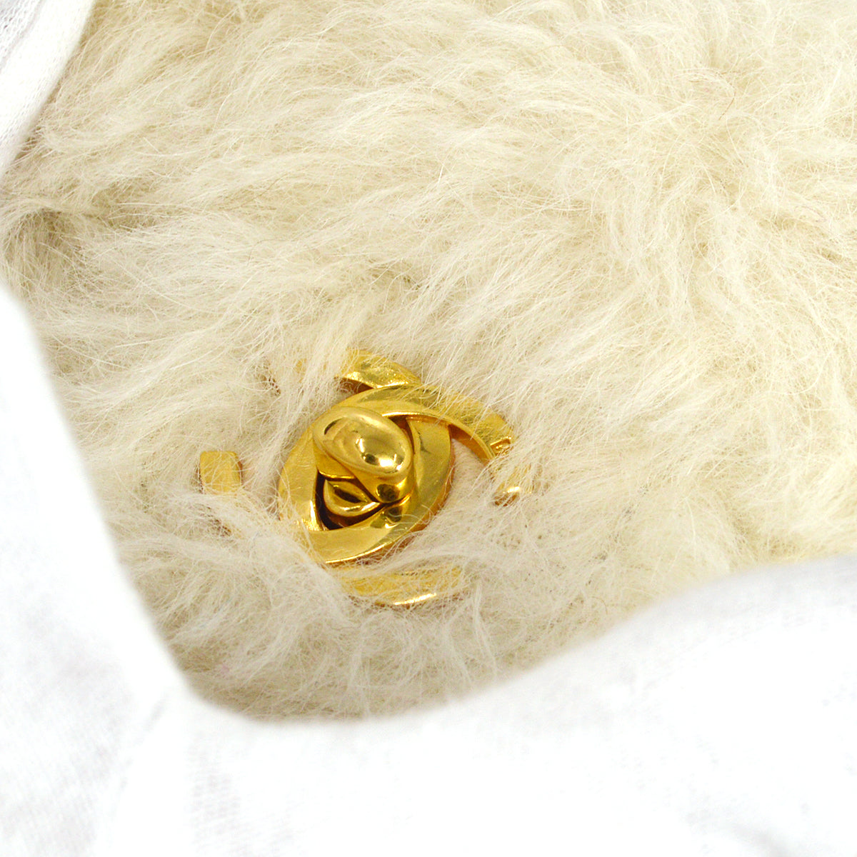 Luxury Chanel * 1994 Classic Flap Handbag Mini White Fur