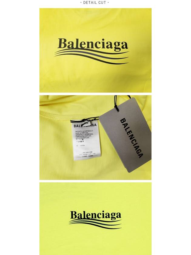 Luxury Balenciaga Political Campaign Wave Front Large Short Sleeve T-Shirt Neon Yellow