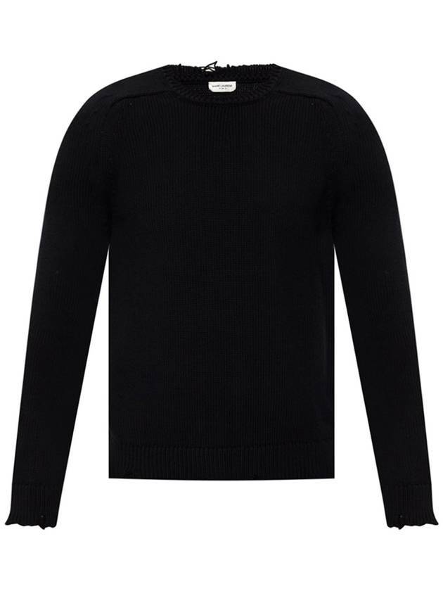 Luxury Saint Laurent Destroyed Cotton Knit Top Black