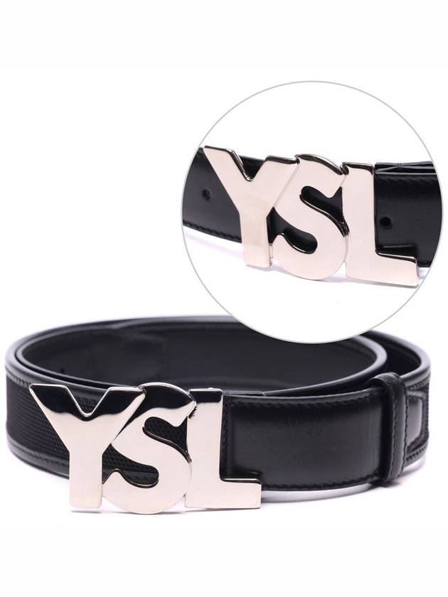 Luxury Saint Laurent Men's YSL Logo Leather Belt Black