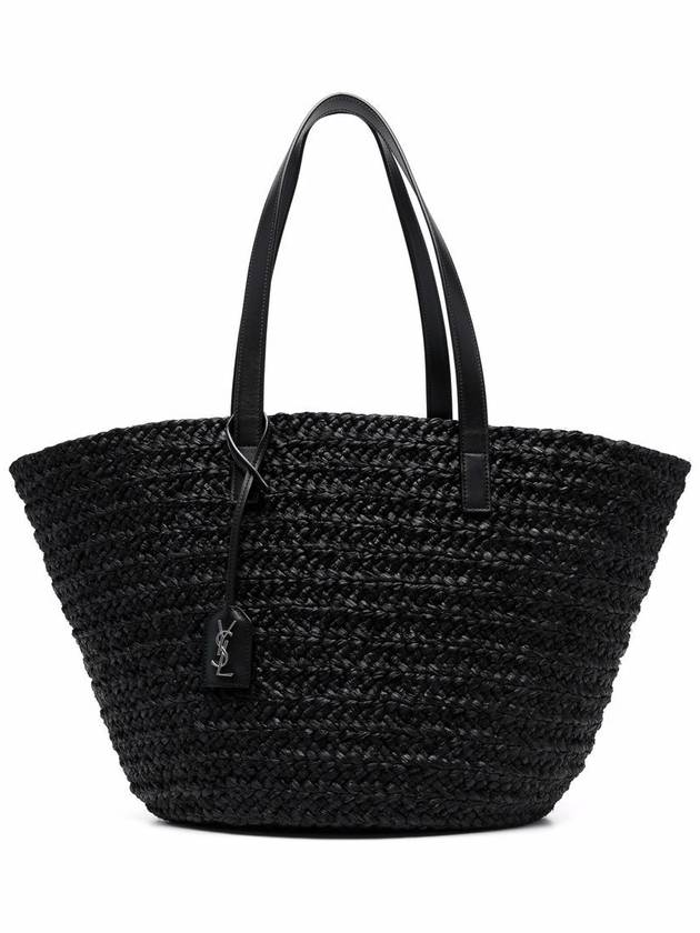 Luxury Saint Laurent Raffia Pannier Tote Bag Black