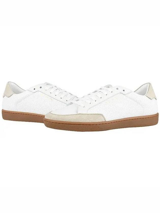 Luxury Saint Laurent Court Classic Perforated Beige Tab Low Top Sneakers White