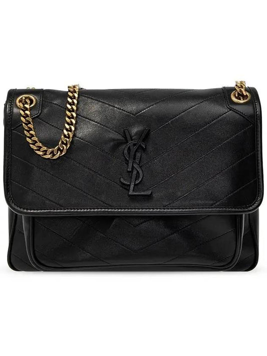 Luxury Saint Laurent Nikki Medium Leather Shoulder Bag Black