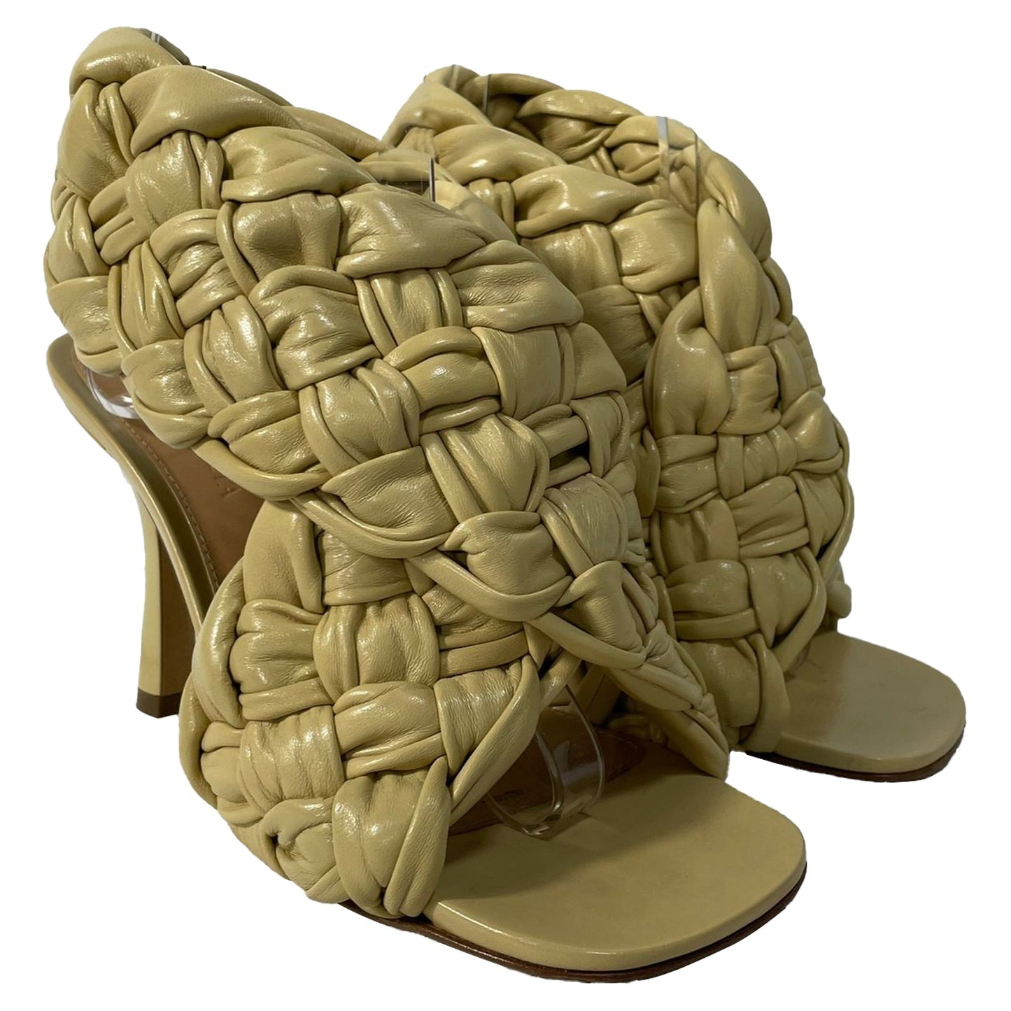 Luxury Bottega Veneta The Board Heeled Sandals in Yellow Lambskin Leather