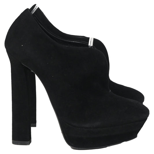 Luxury Bottega Veneta Open Platform Ankle Boots in Black Suede