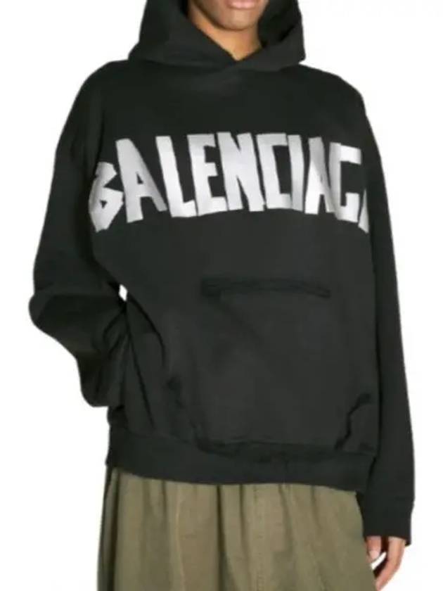 Luxury Balenciaga Logo Tape Cotton Hoodie Black
