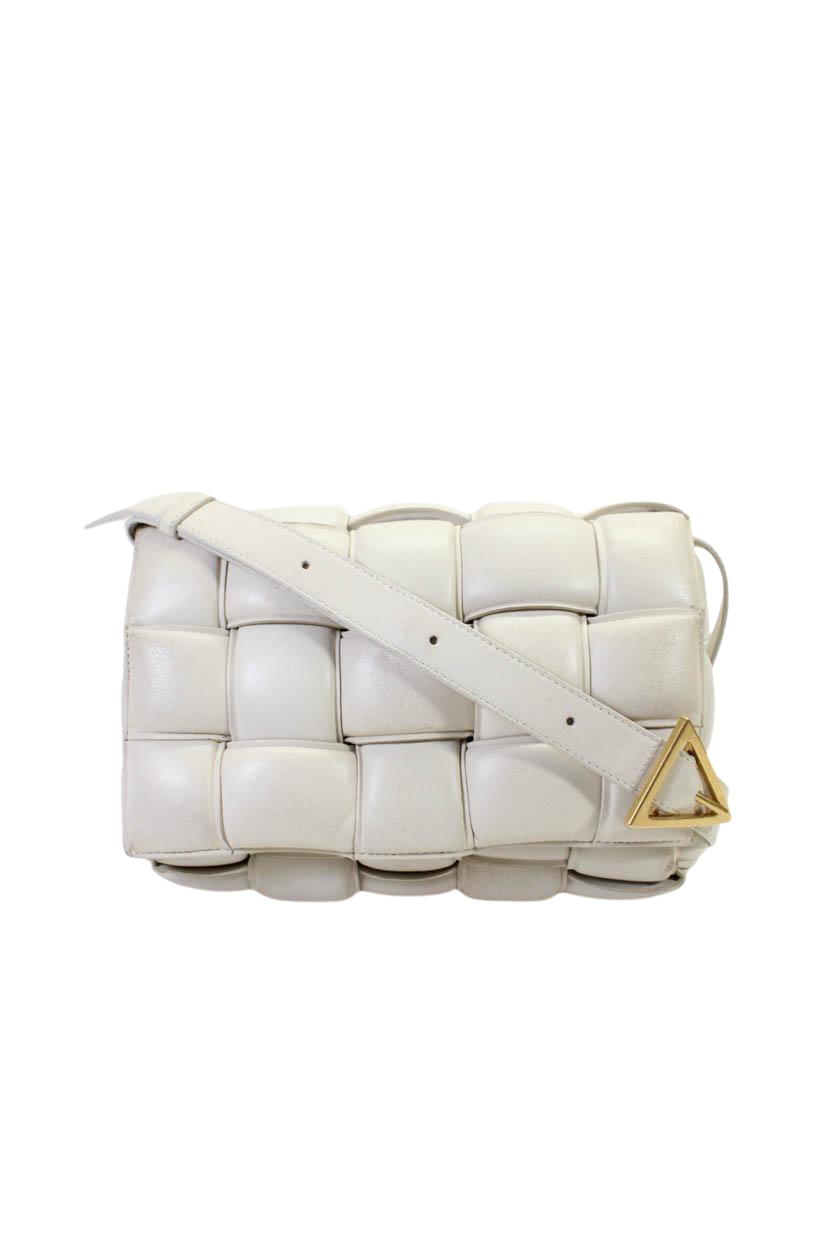 Luxury Bottega Veneta Womens Leather Padded Cassette Off White Medium Crossbody Handbag