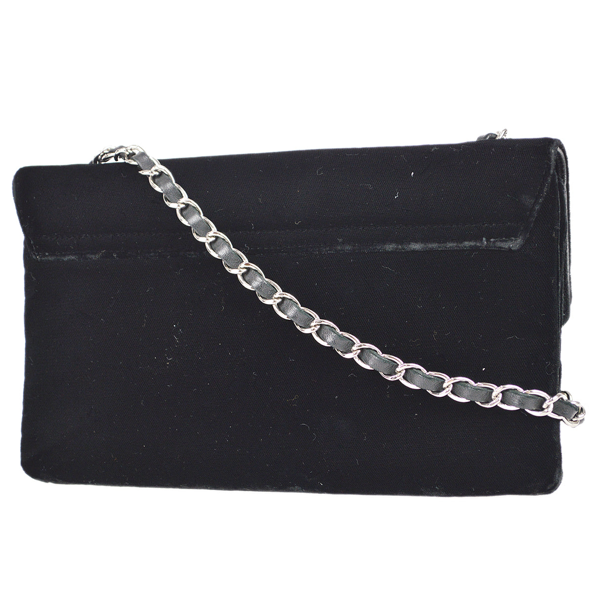 Luxury Chanel 2005-2006 Camelia Chain Shoulder Bag Black Velvet