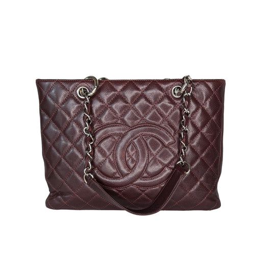 Luxury Chanel bag Burgundy Quilted Caviar Grand Shopping Tote GST