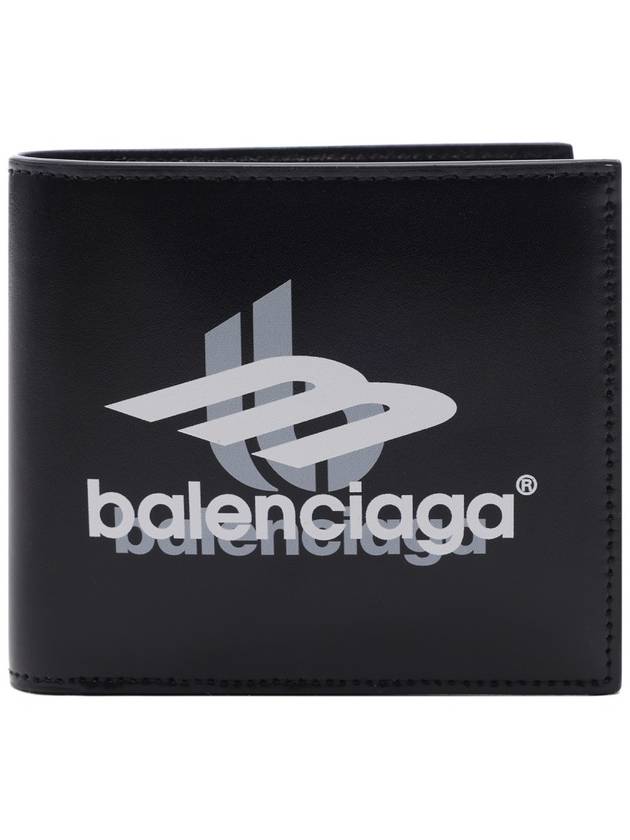 Luxury Balenciaga Logo Print Leather Half Wallet Black