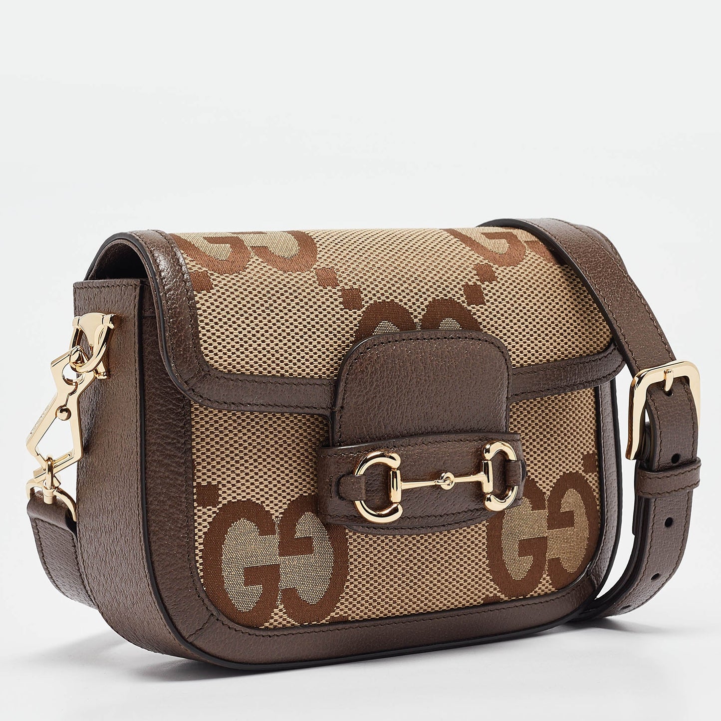Luxury Gucci Trending 2025 Brown/beige Jumbo Gg Canvas Mini Horsebit 1955 Shoulder Bag..