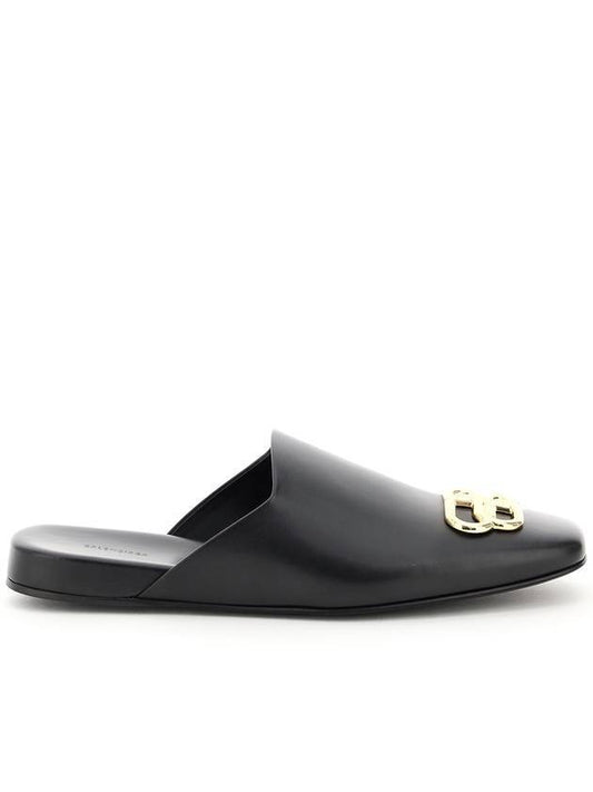 Luxury Balenciaga BB Logo Leather Mule Black